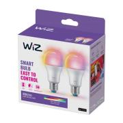 WiZ A60 LED-pære matt WiFi E27 8,5W RGBW 2-pakning