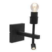 Stang-vegglampe, LED-leselampe, svart/naturlig flettverk