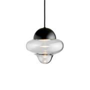 LED-hengelampe Nutty, klar/svart, Ø 18,5 cm, glass