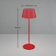 Suarez LED oppladbar bordlampe, rød, høyde 39 cm, metall, dimbar