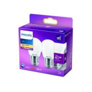 Philips LED-pære E27 P45 4,3W 2 700 K opal 2 stk