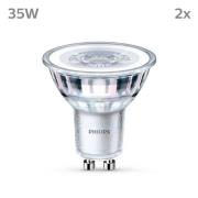 Philips LED-pære GU10 3,5W 275lm 840 klar 36° 2stk