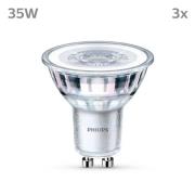 Philips LED-pære GU10 3,5W 275lm 840 klar 36° 3stk