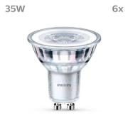 Philips LED-pære GU10 3,5W 275lm 840 klar 36° 6stk