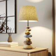 Bordlampe Vera, stoffskjerm og steindekor, 55 cm