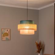 Pendellampe Trio, juteskjerm, petrol/naturbrun/oransje Ø 50cm