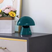 Lindby LED oppladbar bordlampe Nevijo, petrol, Ø18cm, USB, dimmer