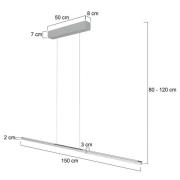 Hengelampe Bande, 155 cm, opp/ned, stål, CCT, dimmer