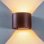 Lindby LED utendørs vegglampe Nivar, rund, rustbrun, metall