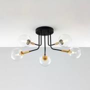 Taklampe Burano, 5 lyskilder, svart, glass, 31 cm høy, G9