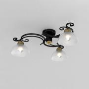 Taklampe Flora, 3 glasskjermer, svart/messing