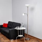 Lindby gulvlampe Elaina, 180 cm, nikkelfarget, leselampe