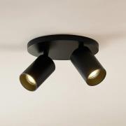 Arcchio spotlight Brinja, svart, rund, Ø 6 cm, 2 lyskilder, GU10