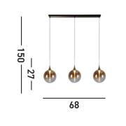 LED-hengelampe Alchemy, 3 lyskilder, svart, rav, glass