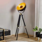 Gulvlampe Covaleda med trebent stamme, svart/gull