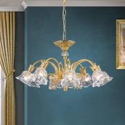 Hengelampe La Boheme, gull, 8 lyskilder, krystallglass