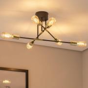 Taklampe Ilia, svart/gull, 6 lyskilder