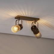 Taklampe Albrecht antikk gull lengde 32 cm metall/tre 2fl.