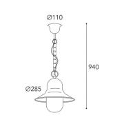 Utendørs pendellampe Campanula 2094, antikk messing, Ø 29 cm, IP44