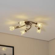 Taklampe Odino, 5 lyskilder, bronsefarget, metall, glass