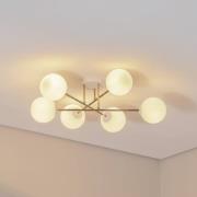 Taklampe Glassy, 6 lyskilder, hvit/gull/opal