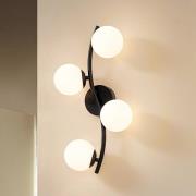 Lindby vegglampe Josiana, opal/svart, 48 cm, kule, glass