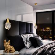 Aquaria LED-pendel, klart glass, gull, polyhedral