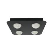 Lindby taklampe Jyla, svart, 4 200 K, 4 lyskilder, linse