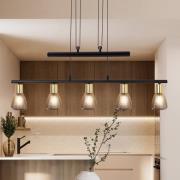 Hengelampe Lindita, 5 lyskilder, glass, røykgrå, E14, justerbar