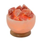 Saltkrystalllampe Skål rund, tresokkel, ravfarget