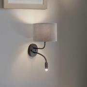 Vegglampe Roller, fløyel grå, svart, med leselampe