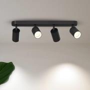 Calex GU10 downlight, svart, lengde 49 cm, 4 lyskilder, metall