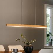 LED-pendellampe Shine-Wood, lengde 105 cm, eik/nikkelfarget