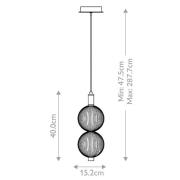LED-hengelampe PALMAS, gull/røykgrå, Ø 15 cm, 2 lyskilder, glass