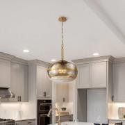 Hengelampe NOTTINGHAM, antikk messing, Ø 51 cm, glass/metall