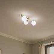 Taklampe Drum, gullfarget, 3 lyskilder, glass, lengde 46 cm