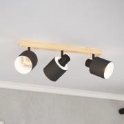 Batallas downlight, lengde 48 cm, svart/tre, 3 lyskilder.