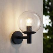 Lindby utendørs vegglampe Dangan, svart/klar, glass, Ø 20 cm