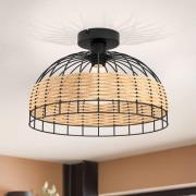 Taklampe Anwick av stål med spanskrørfletting