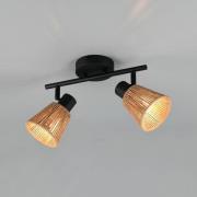 Taklampe Natrel, svart/brun, lengde 41 cm, 2 lyskilder av metall