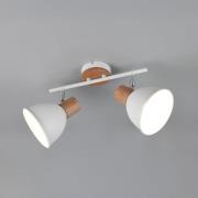 Taklampe Delume, hvit, lengde 49 cm, 2 lyskilder, metall/tre