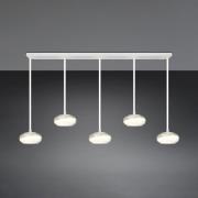 LED-hengelampe Tarsia, matt hvit, lengde 161 cm, glass, 5 lyskilder.