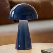 Lindby LED oppladbar bordlampe Nevijo, blå, Ø20cm, USB, dimmer