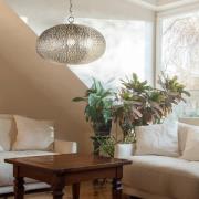 Pendellampe Fretwork, matt krom, metall, Ø 39 cm, E27