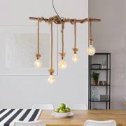 Rope hengelampe, 5 lyskilder, av tre og jute