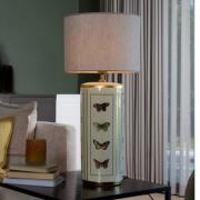 Bordlampe Lucca, beige, høyde 67 cm, linnetekstil, keramikk