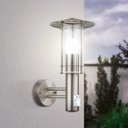 Utendørs vegglampe Lisio, rustfritt stålfarget, høyde 30 cm, sensor