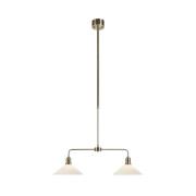 Hengelampe Vela, gammel messing, 2 lyskilder, glass, lengde 75 cm
