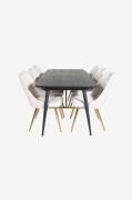 Venture HomeSpisegruppe Gold med 6 stk spisestoler Velvet DeluxeSvartS...