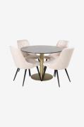 Venture HomeSpisegruppe Estelle med 4 spisestoler Velvet DeluxeNaturSp...